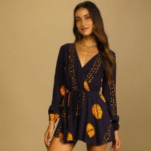 Lulus Adventuresome Dark Purple Tie-Dye Long Sleeve Romper NWT